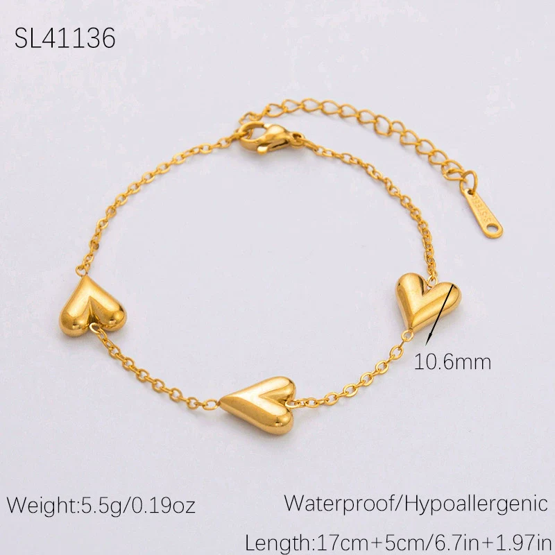 Minimalist Geometric Heartshaped Stainless Steel 18K Goldplated Bracelet Jewelry For Women - Image 8