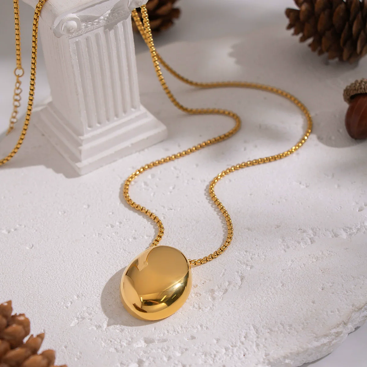 Minimalist Geometric Oval Pendant Sweater Necklace For Women Stainless Steel 18K Real Gold Plated - Image 4