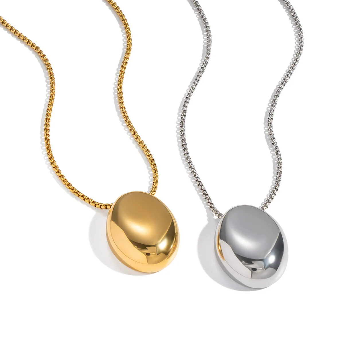 Minimalist Geometric Oval Pendant Sweater Necklace For Women Stainless Steel 18K Real Gold Plated - Image 5