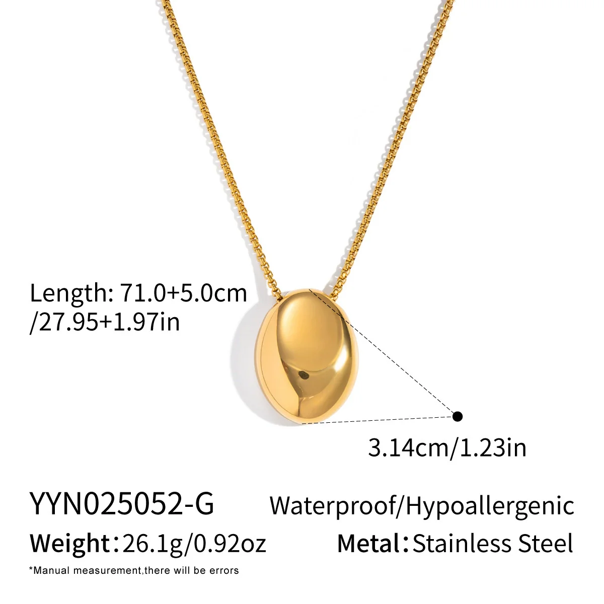 Minimalist Geometric Oval Pendant Sweater Necklace For Women Stainless Steel 18K Real Gold Plated - Image 6