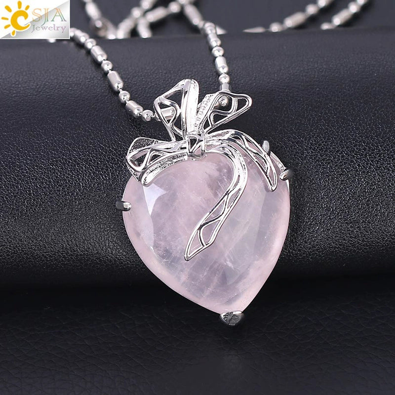Minimalist Hollow Bow Natural Stone And Alloy Accessories Electroplated Valentine's Day Pendant Necklace - Image 14