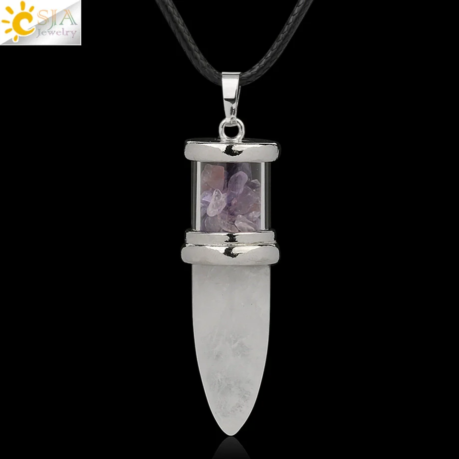 Minimalist Natural Crystal Dropshaped Pendant Leather Rope Necklace - Image 9