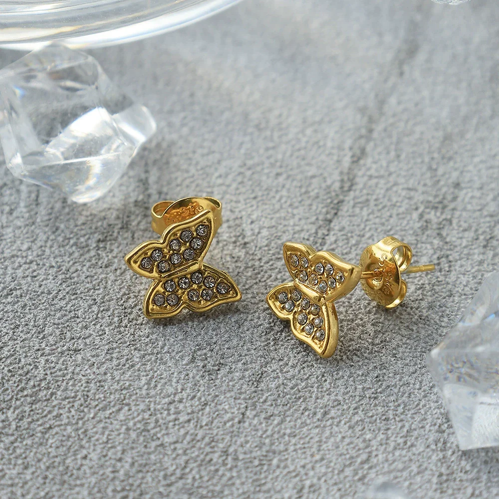 Minimalist Stainless Steel Butterfly Stud Earrings Animal Style Electroplated Jewelry