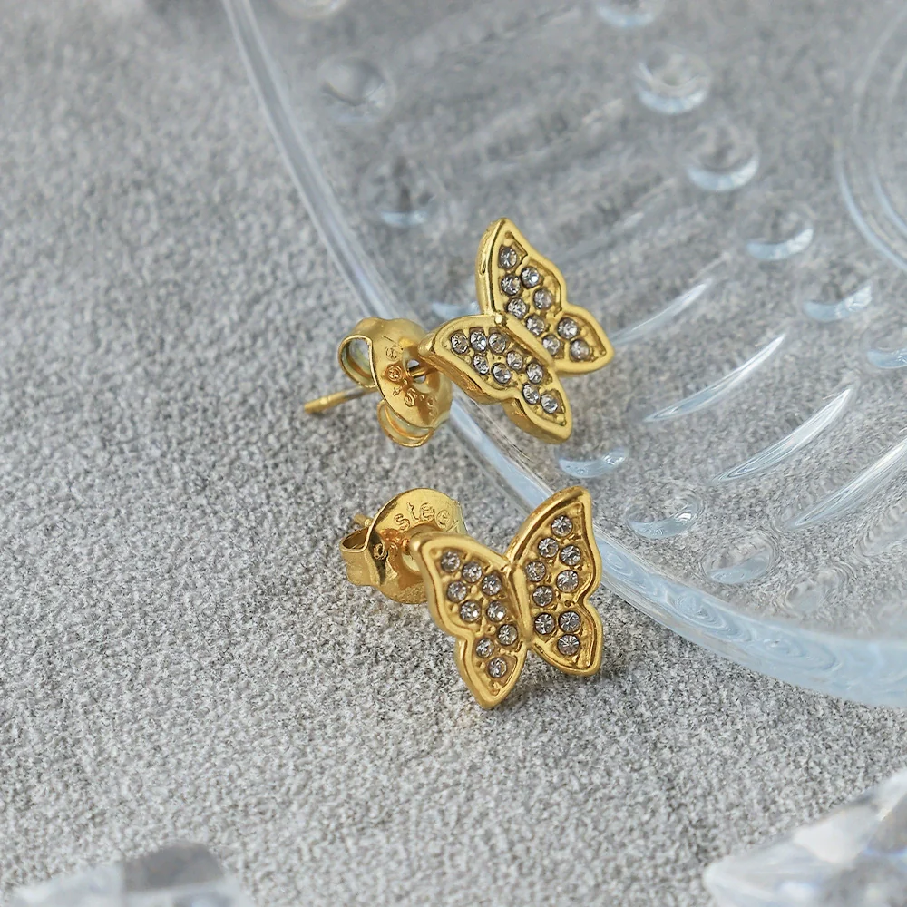 Minimalist Stainless Steel Butterfly Stud Earrings Animal Style Electroplated Jewelry - Image 2