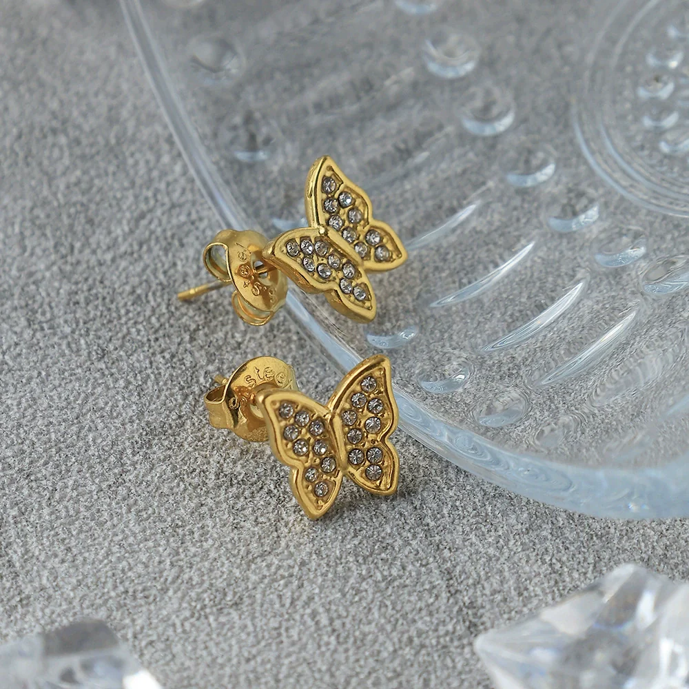 Minimalist Stainless Steel Butterfly Stud Earrings Animal Style Electroplated Jewelry - Image 3