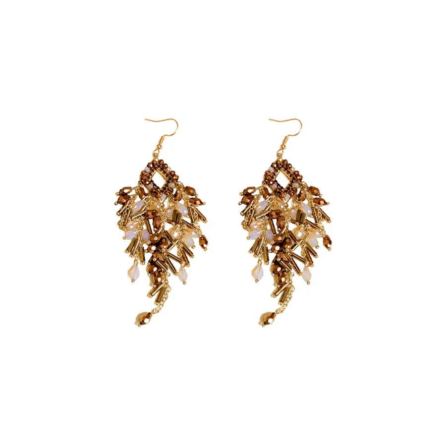 Mixed Materials Geometric Glass Crystal Tassel Earrings Set With Diamonds For Women Highend Retro Style - Image 5
