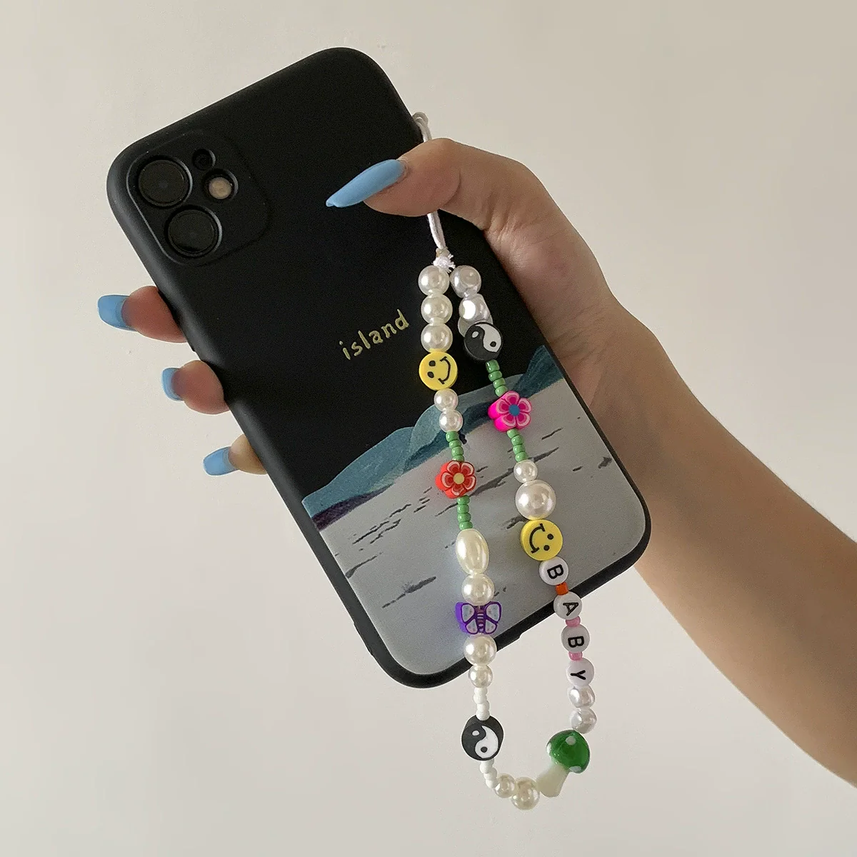 Mobile Phone Chain And Bracelet Hanging Ornaments Mushroom Imitation Pearl Tassel Titanium Steel Geometric Style For Women - Image 3