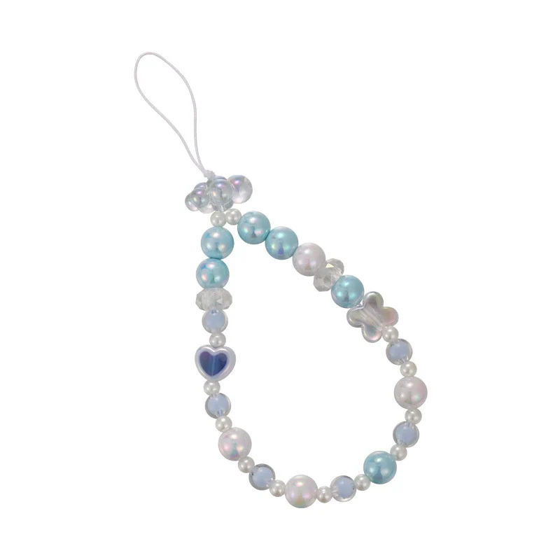 Mobile Phone Chain Lanyard Beaded Ornament Antilosing Rope Pendant Plastic Resin Blue Star Flowers Baking Paint - Image 5