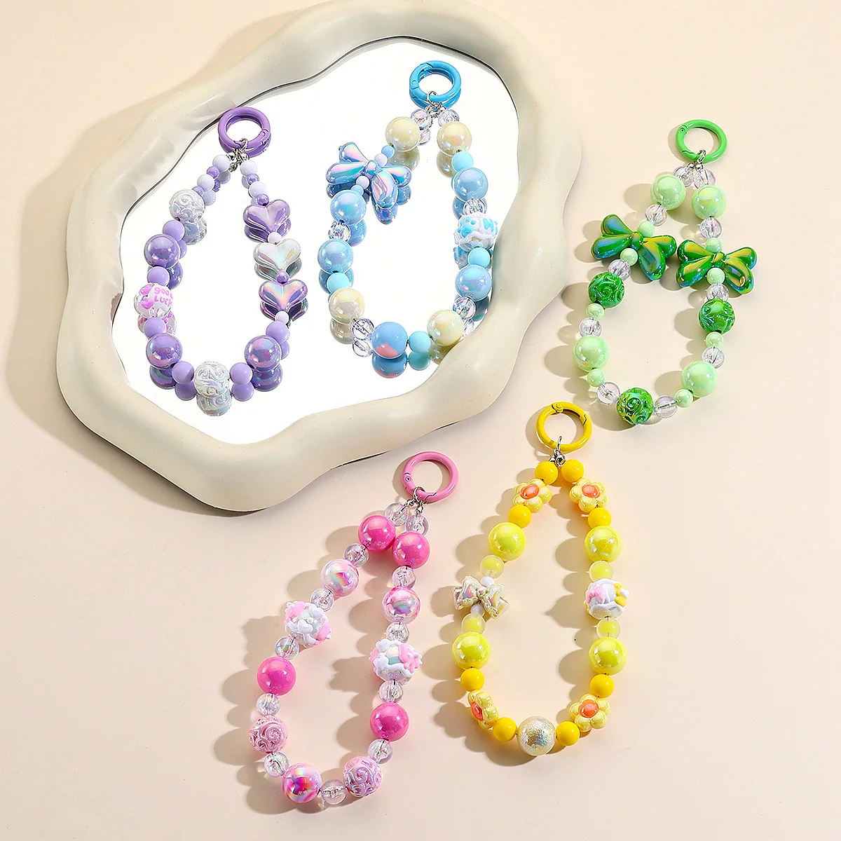 Mobile Phone Pendant Plastic Resin Cartoon Geometric Love Water Drops Bell Beaded Bow Baking Paint - Image 2