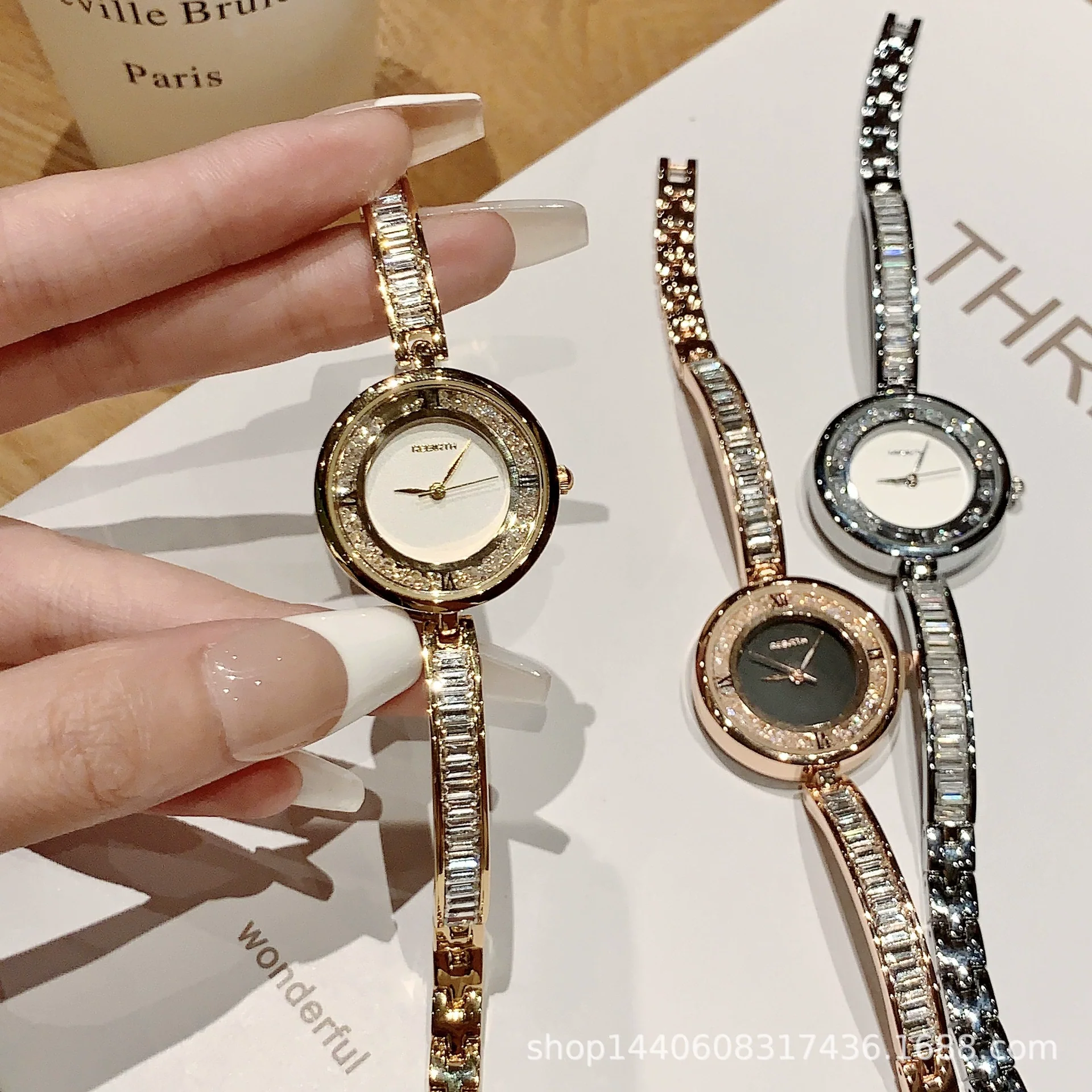 Mobile Rhinestone Fashion Simple Women's Bracelet Watch Alloy Ordinary Glass Mirror - Image 5