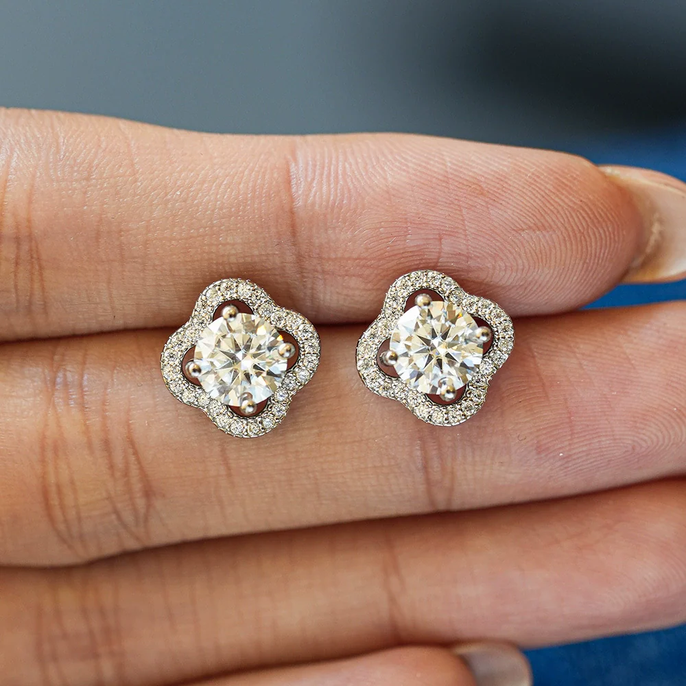 Moissanite Fourleaf Clover Fashion Silver Earrings - Image 3