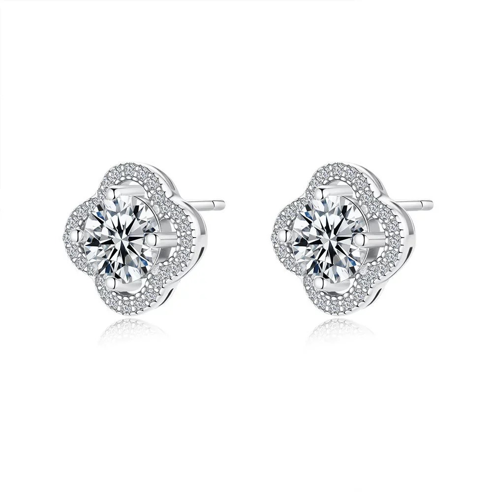Moissanite Fourleaf Clover Fashion Silver Earrings - Image 5