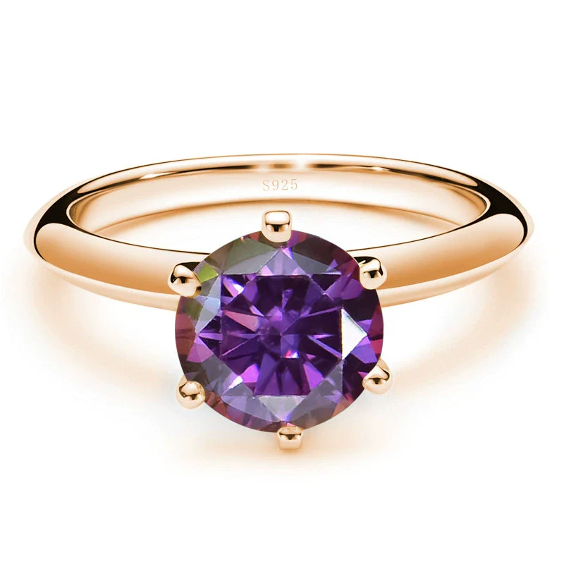 Moissanite Ring S925 Silver Plated 18K Gold Round Synthetic Carbon Silicon Stone Set With Gems - Image 15