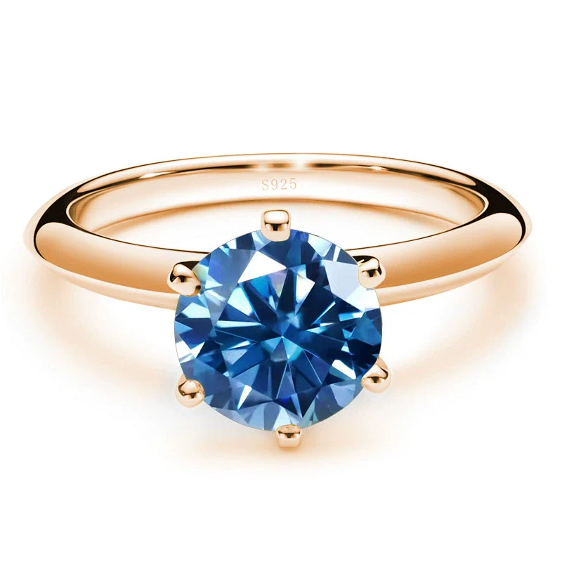 Moissanite Ring S925 Silver Plated 18K Gold Round Synthetic Carbon Silicon Stone Set With Gems - Image 2
