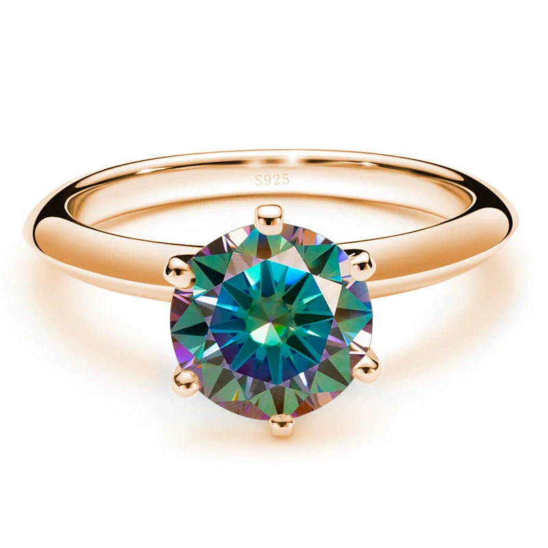 Moissanite Ring S925 Silver Plated 18K Gold Round Synthetic Carbon Silicon Stone Set With Gems - Image 5