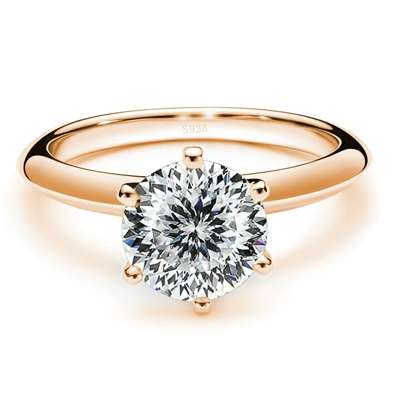 Moissanite Ring S925 Silver Plated 18K Gold Round Synthetic Carbon Silicon Stone Set With Gems - Image 6