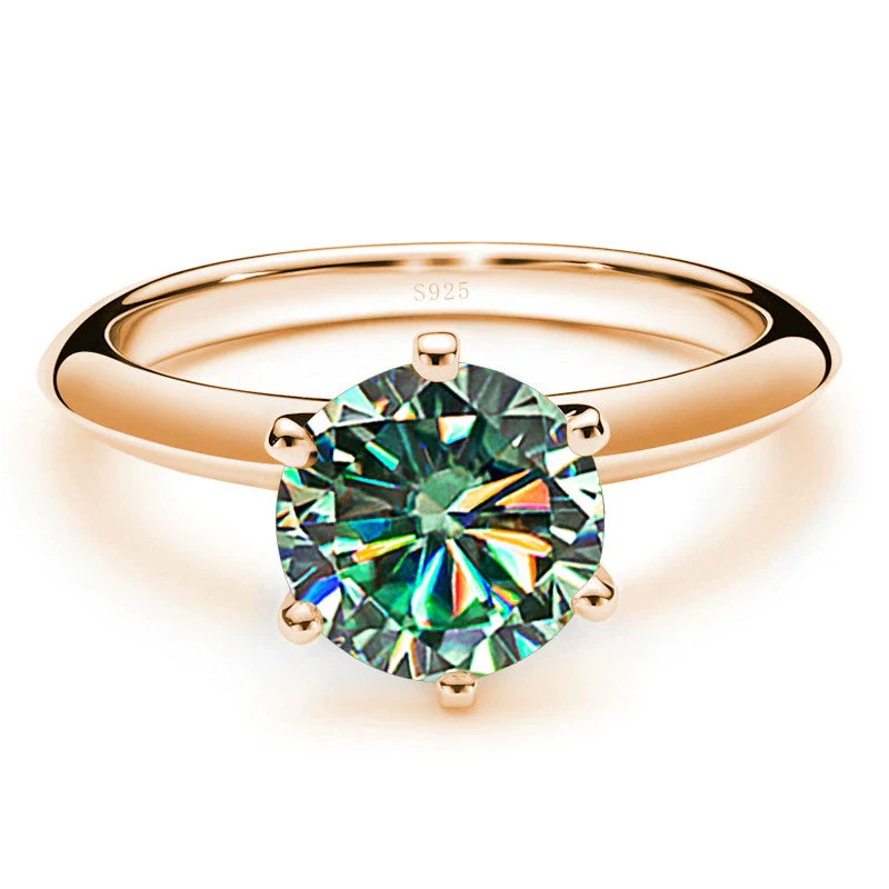 Moissanite Ring S925 Silver Plated 18K Gold Round Synthetic Carbon Silicon Stone Set With Gems - Image 7