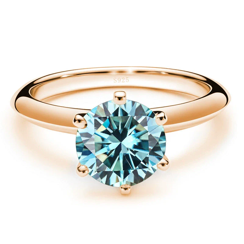 Moissanite Ring S925 Silver Plated 18K Gold Round Synthetic Carbon Silicon Stone Set With Gems - Image 8