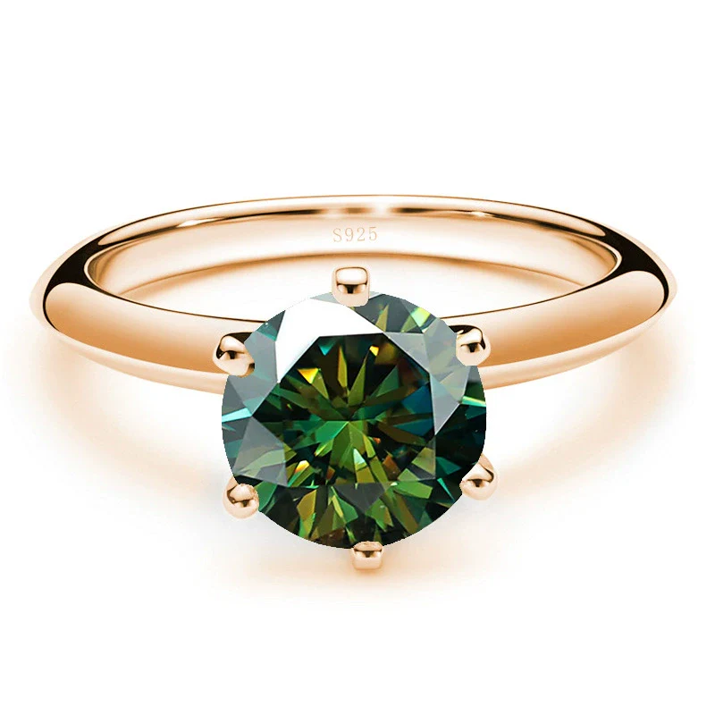 Moissanite Ring S925 Silver Plated 18K Gold Round Synthetic Carbon Silicon Stone Set With Gems - Image 9