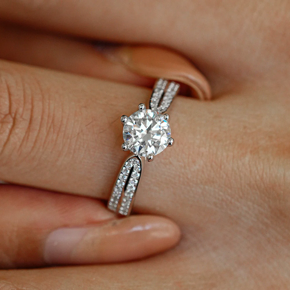 Moissanite Ring S925 Sterling Silver Geometric Design For Women - Image 3