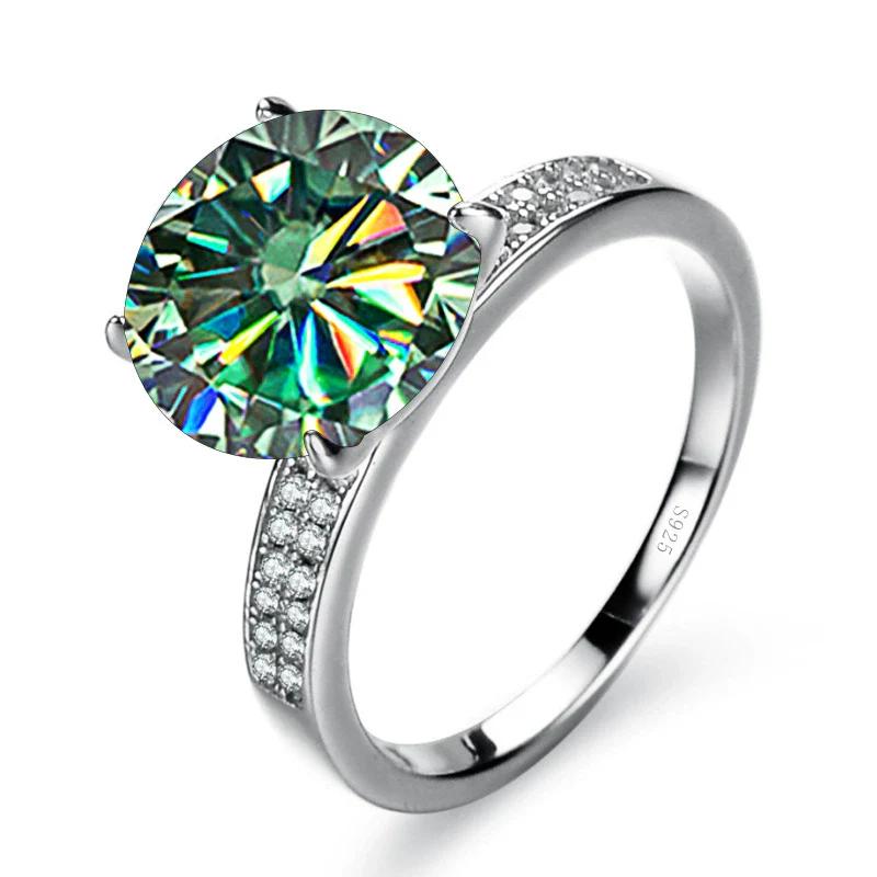 Moissanite Ring Synthetic Moissanite Round Shape Set With Precious Stones Men's - Image 6