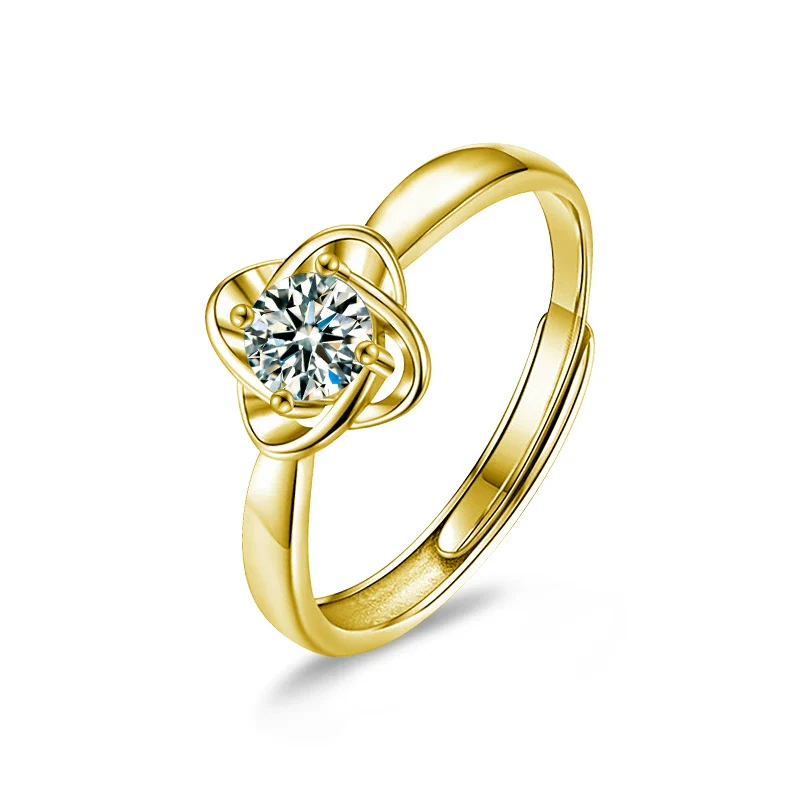 Moissanite S925 Sterling Silver Geometric Fourleaf Clover Ring Set With Diamonds Light Luxury Design - Image 5