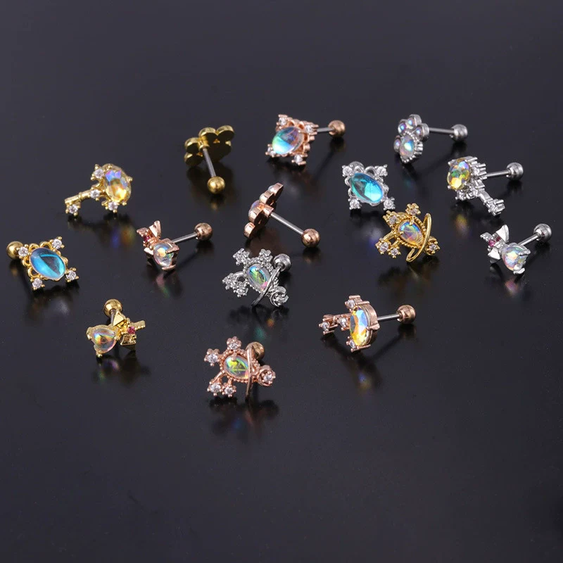 Moonstone Ear Nail Metal Geometric Style Electroplating Jewelry - Image 4