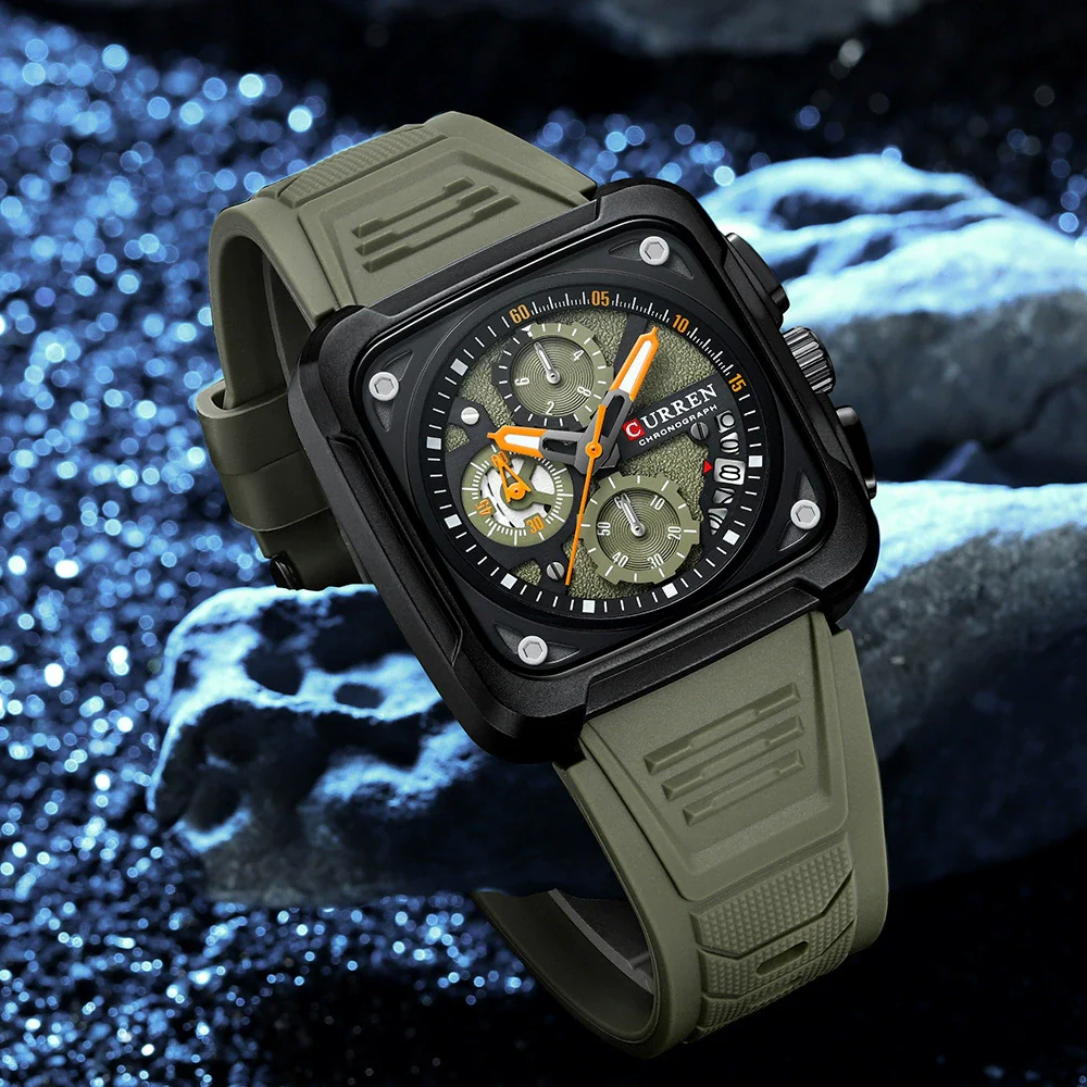 Multifunction Square And Round Dial Alloy And Silicone Men's Business Sports Watch - Image 3