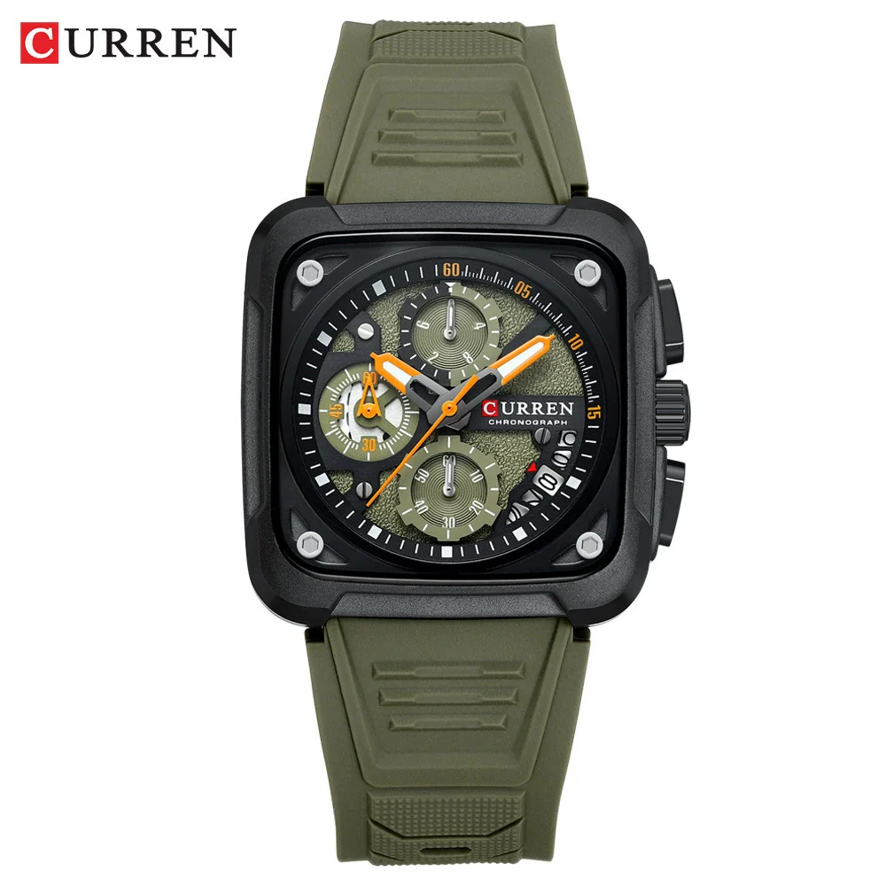 Multifunction Square And Round Dial Alloy And Silicone Men's Business Sports Watch - Image 6