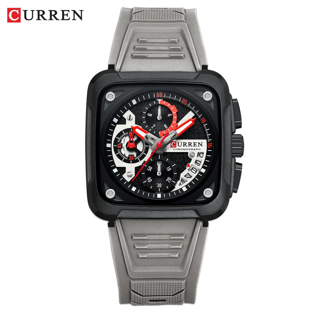 Multifunction Square And Round Dial Alloy And Silicone Men's Business Sports Watch - Image 8