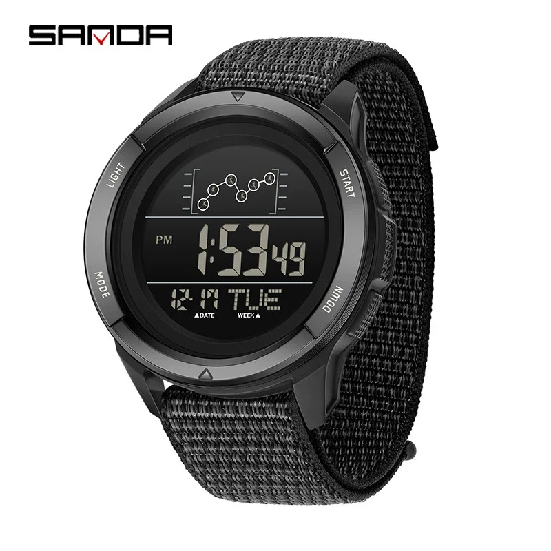 Multifunction Student Electronic Watch With Nylon Band Round Shape Alloy Alloyabs Case And Acrylic Mirror - Image 4