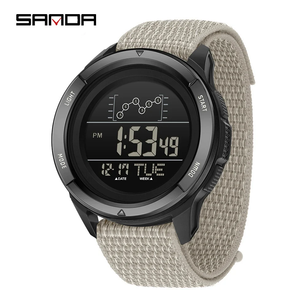 Multifunction Student Electronic Watch With Nylon Band Round Shape Alloy Alloyabs Case And Acrylic Mirror - Image 8