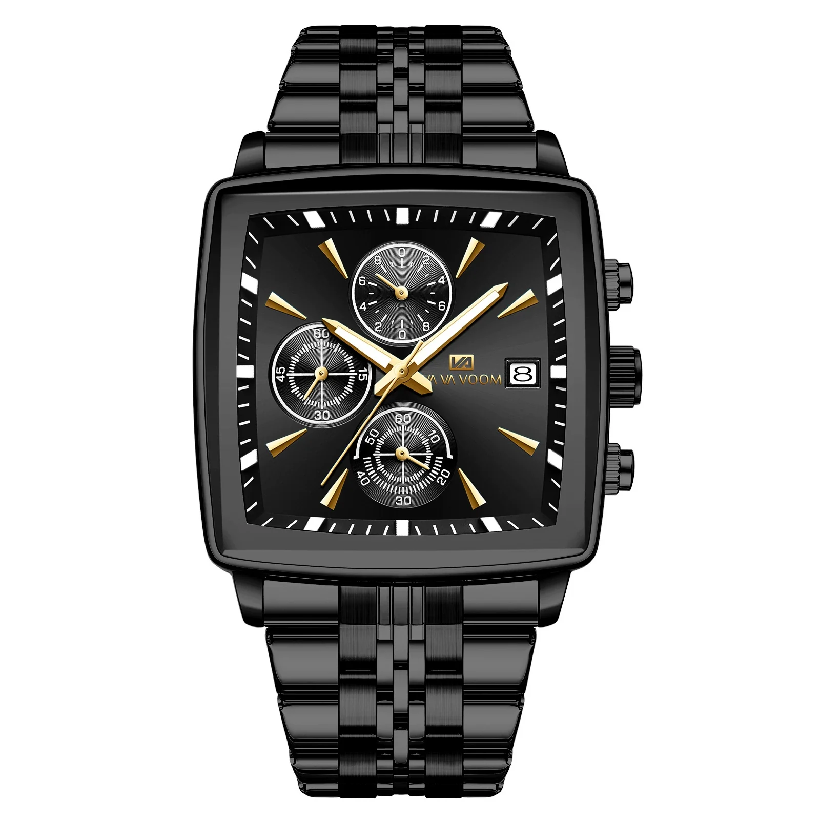 Multifunctional Business Men's Quartz Watch Alloy Case Stainless Steel Strap Square Dial Waterproof Luminous Calendar Threeeye Sixpin - Image 6