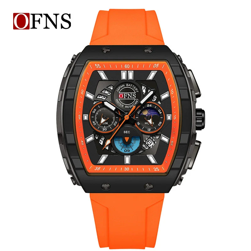 Multifunctional Chronograph Quartz Watch Abs Case Silicone Strap Wine Barrel Shape For Men - Image 6