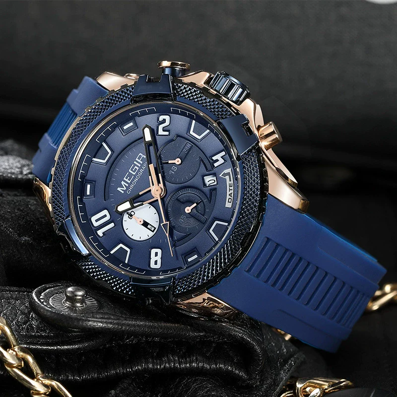 Multifunctional Chronograph Quartz Watch Alloy Case Mineral Strengthened Glass Mirror Silicone Strap Stainless Steel Clasp Round Dial Men's Watch - Image 4