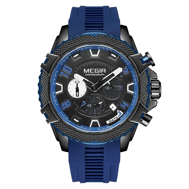 Multifunctional Chronograph Quartz Watch Alloy Case Mineral Strengthened Glass Mirror Silicone Strap Stainless Steel Clasp Round Dial Men's Watch - Image 7