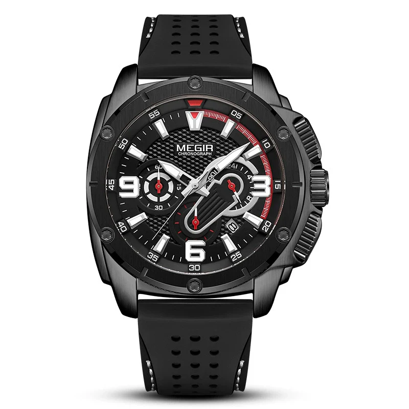 Multifunctional Chronograph Sport Men's Watch Alloy Case Mineral Strengthened Glass Mirror Silicone Strap Stainless Steel Clasp Round Dial - Image 8