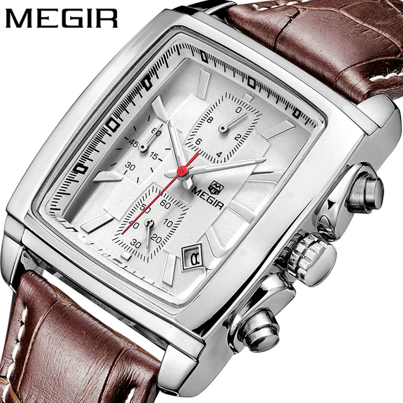 Multifunctional Chronograph Sports Men's Watch Alloy Case Genuine Leather Strap Stainless Steel Clasp Mineral Strengthened Glass Mirror Rectangle Dial