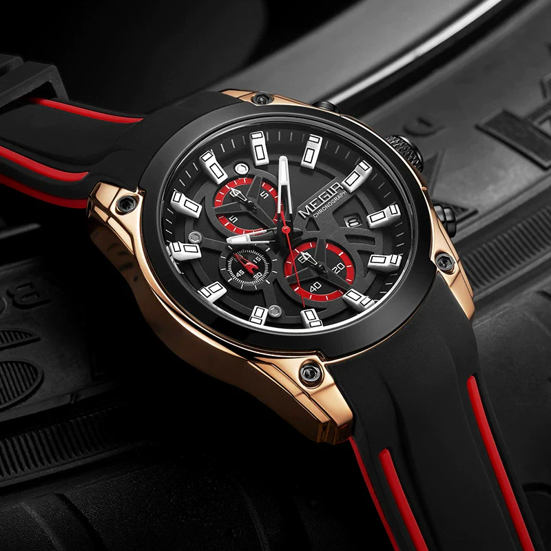 Multifunctional Chronograph Sports Watch For Men Alloy Case Silicone Strap Mineral Strengthened Glass Mirror Round Dial - Image 5