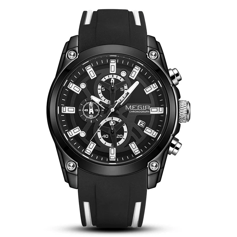 Multifunctional Chronograph Sports Watch For Men Alloy Case Silicone Strap Mineral Strengthened Glass Mirror Round Dial - Image 7