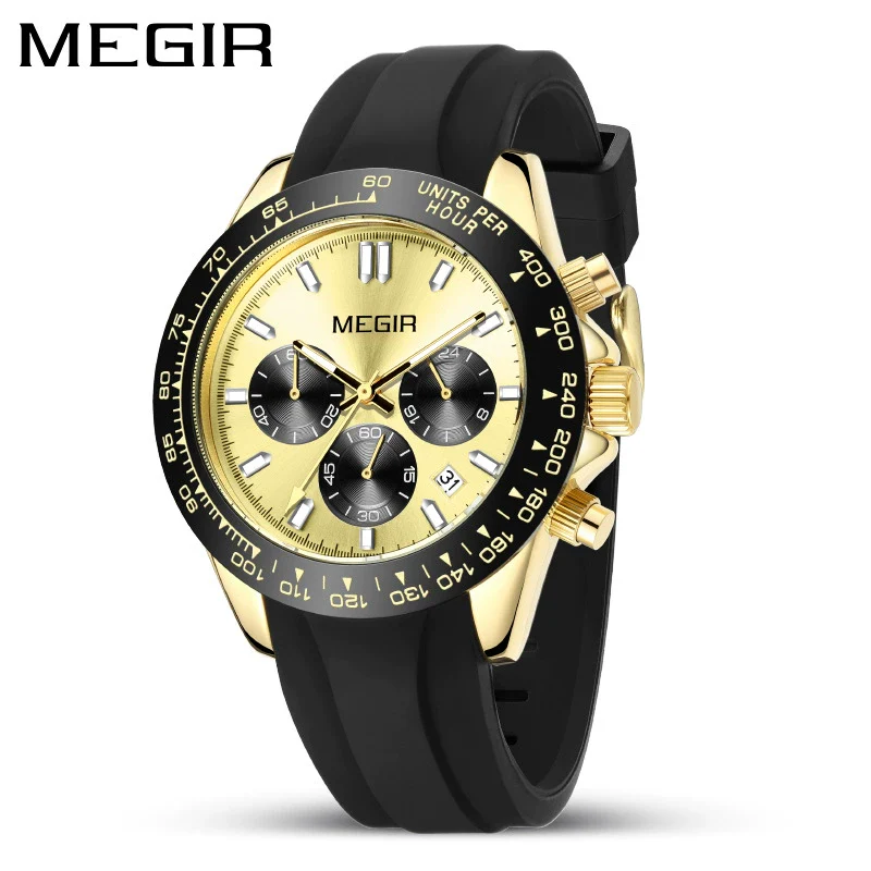 Multifunctional Chronograph Waterproof Sports Quartz Watch For Men Alloy Case Silicone Strap Stainless Steel Clasp Mineral Strengthened Glass Mirror Round Dial - Image 2