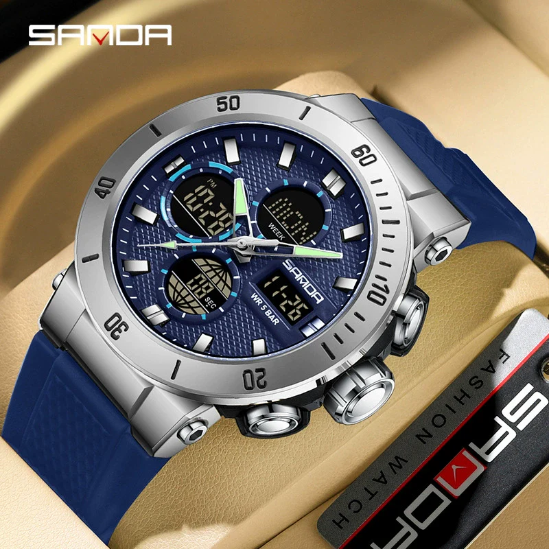 Multifunctional Electronic Men's Watch With Dual Display Round Dial Acrylic Mirror Tpu Strap Abs Material For Outdoor Sports - Image 2
