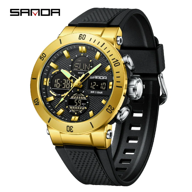 Multifunctional Electronic Men's Watch With Dual Display Round Dial Acrylic Mirror Tpu Strap Abs Material For Outdoor Sports - Image 4