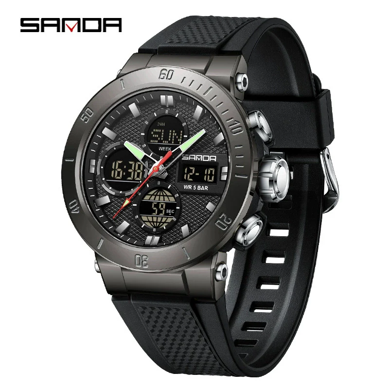 Multifunctional Electronic Men's Watch With Dual Display Round Dial Acrylic Mirror Tpu Strap Abs Material For Outdoor Sports - Image 5