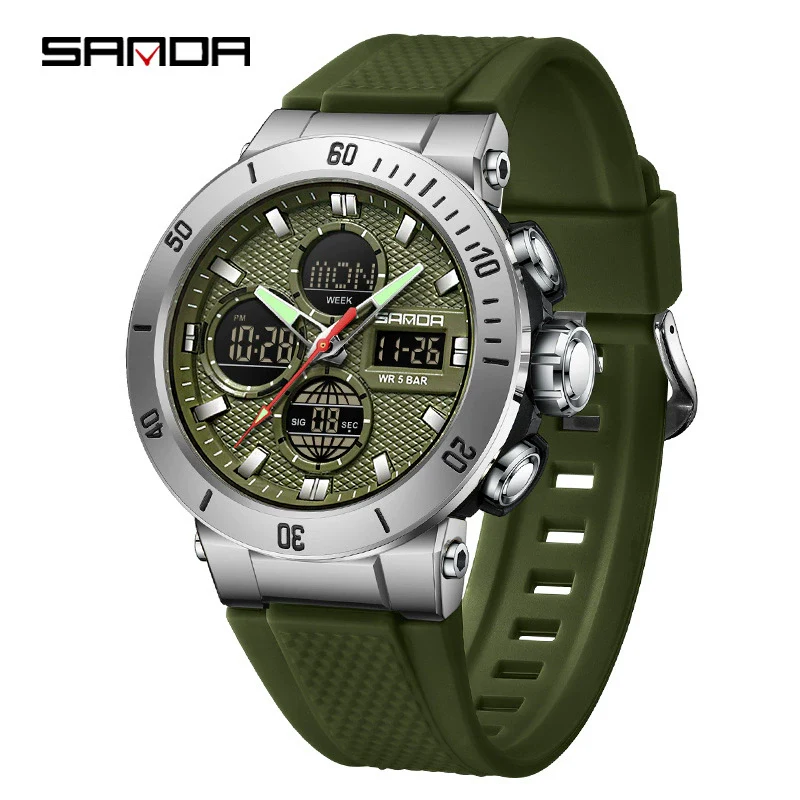 Multifunctional Electronic Men's Watch With Dual Display Round Dial Acrylic Mirror Tpu Strap Abs Material For Outdoor Sports - Image 6