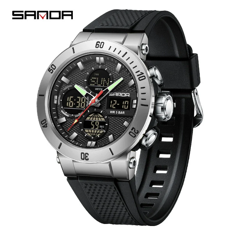 Multifunctional Electronic Men's Watch With Dual Display Round Dial Acrylic Mirror Tpu Strap Abs Material For Outdoor Sports - Image 7