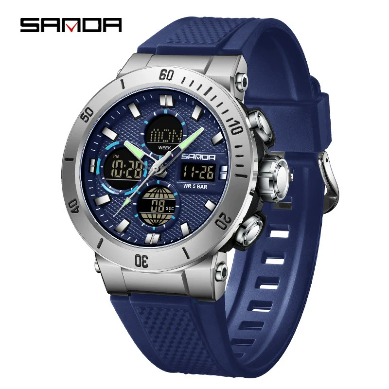 Multifunctional Electronic Men's Watch With Dual Display Round Dial Acrylic Mirror Tpu Strap Abs Material For Outdoor Sports - Image 8