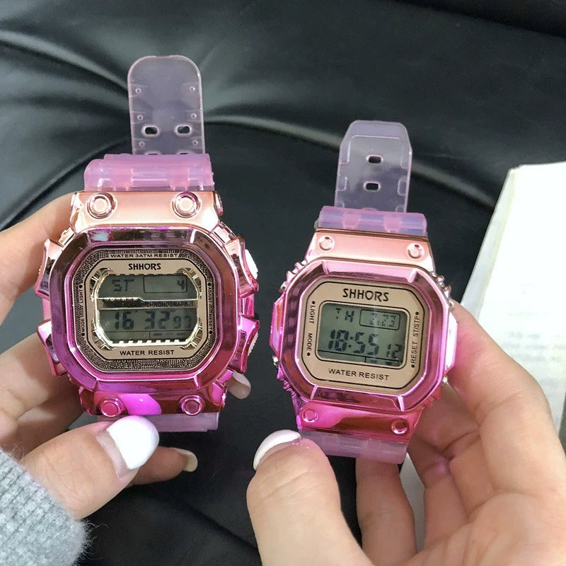 Multifunctional Electronic Watch Leisure Style Plastic Case Silicone Strap Gradient Color Luminous For High School Men And Women
