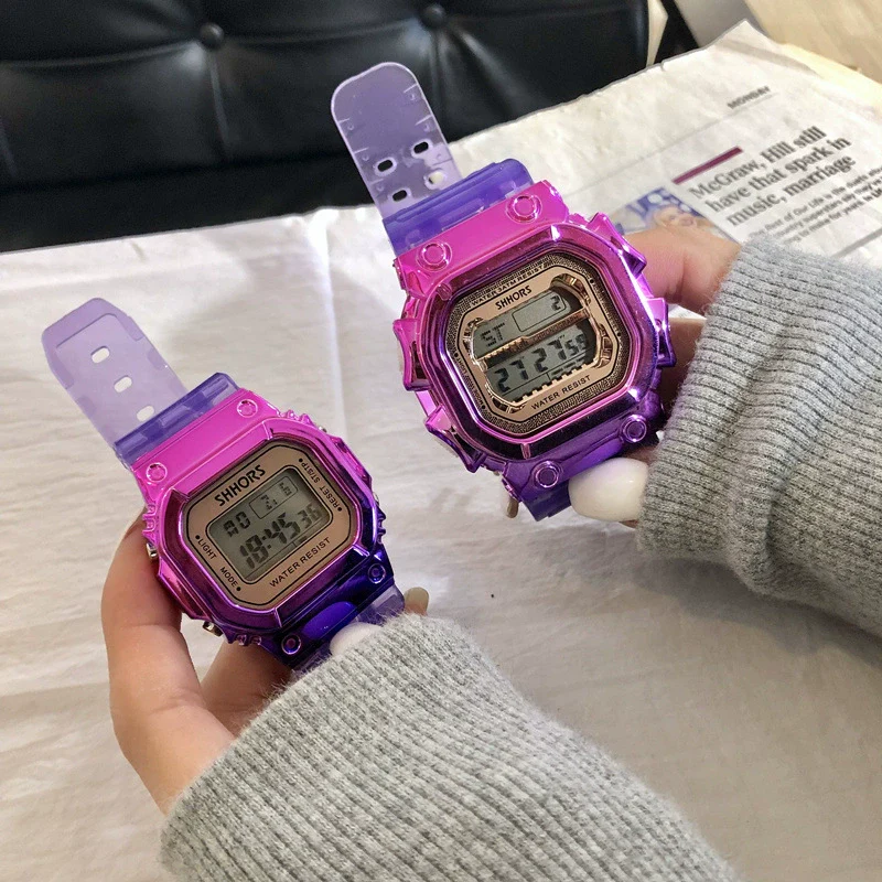 Multifunctional Electronic Watch Leisure Style Plastic Case Silicone Strap Gradient Color Luminous For High School Men And Women - Image 2