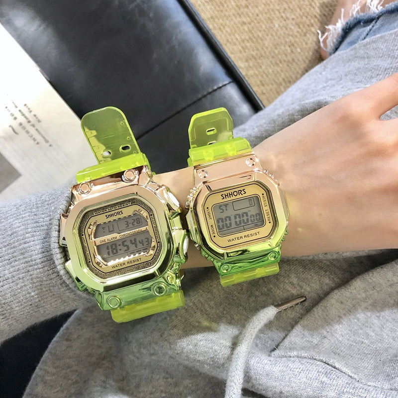 Multifunctional Electronic Watch Leisure Style Plastic Case Silicone Strap Gradient Color Luminous For High School Men And Women - Image 3